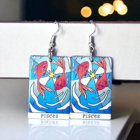 Handmade Acrylic Pisces Zodiac Earrings - Picture 1 of 3